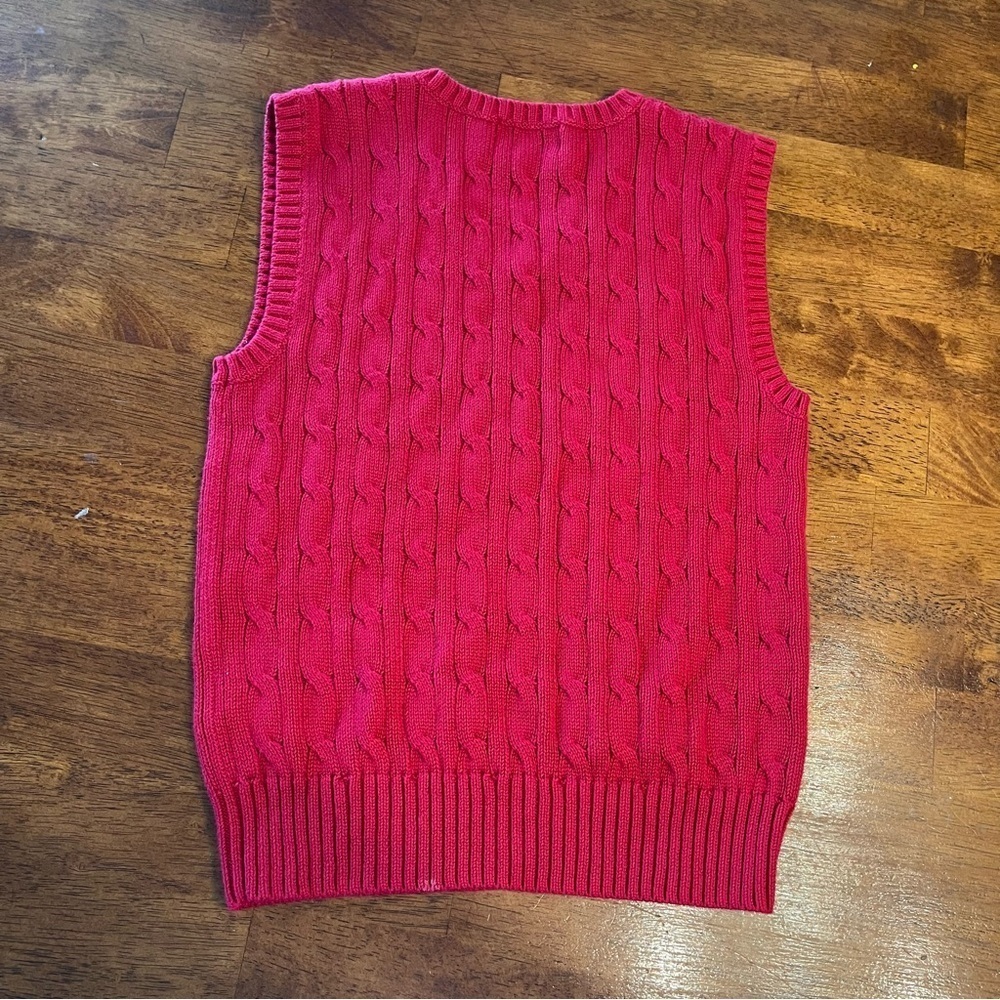 Polo by Ralph Lauren V-Neck Red Sweater Vest cable knit 100% cotton size small 8 - Picture 3 of 5